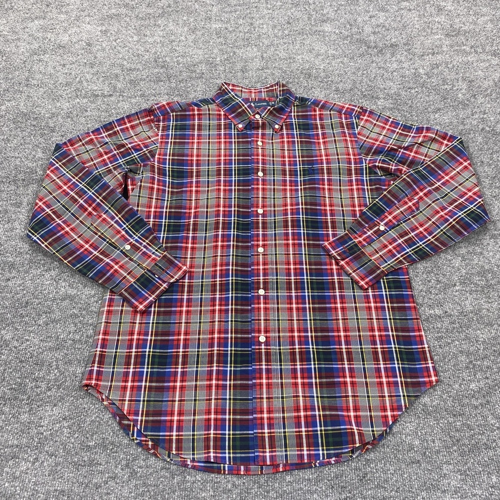 Vintage Ralph Lauren Shirt Mens Medium Red Plaid Long Sleeve Button Up Classic